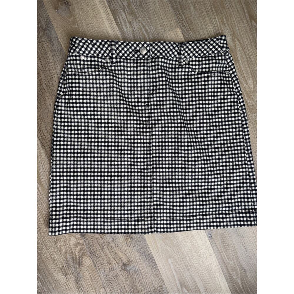 Talbots Women's Skirt 10 Petite black+white Gingham Checked Stretch Cottage Core